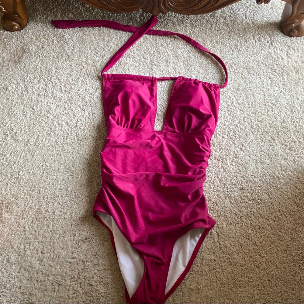 New Burgundy One-Piece Tie Bathing Suit
